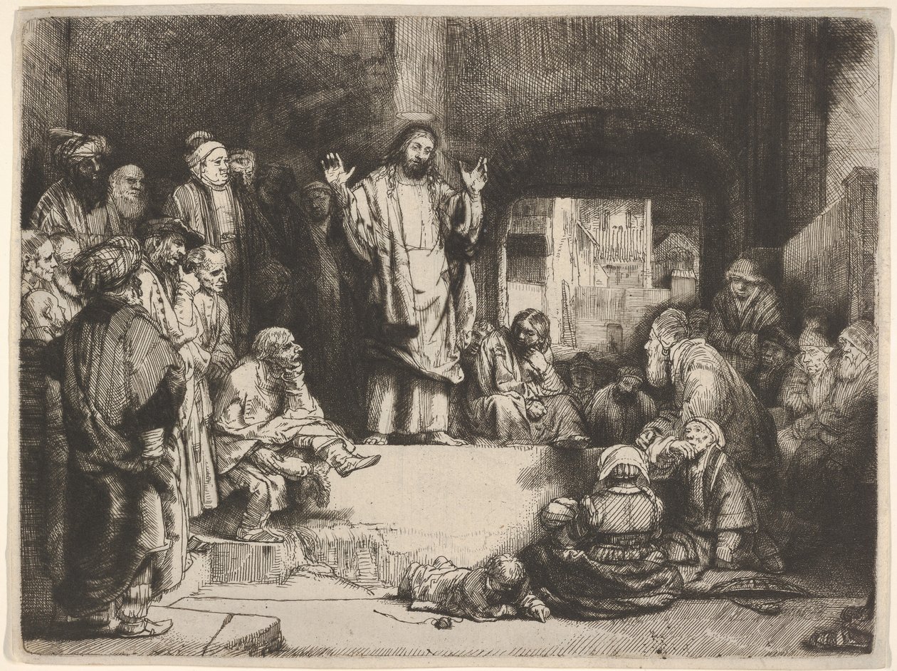 Christ Preaching, nimeltään La Petite Tombe, n. 1657. tekijältä Rembrandt van Rijn