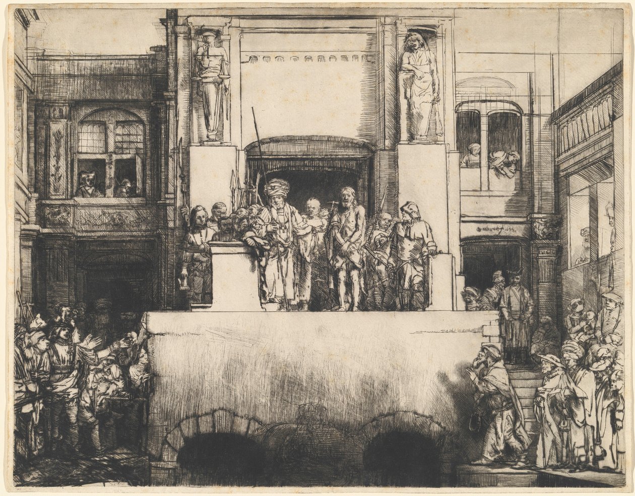 Kristus esitellään kansalle: pitkänomainen lautanen tekijältä Rembrandt van Rijn