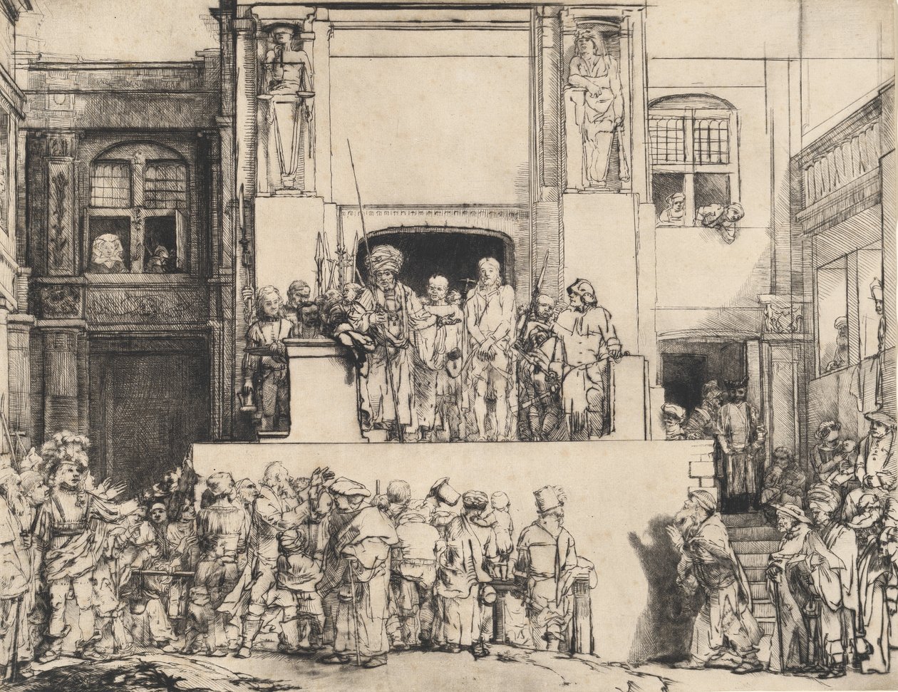 Kristus esiteltiin ihmisille: pitkänomainen levy, 1655. tekijältä Rembrandt van Rijn