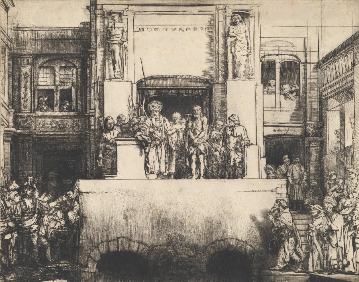 Kristus esiteltiin ihmisille: pitkänomainen levy, 1655. tekijältä Rembrandt van Rijn