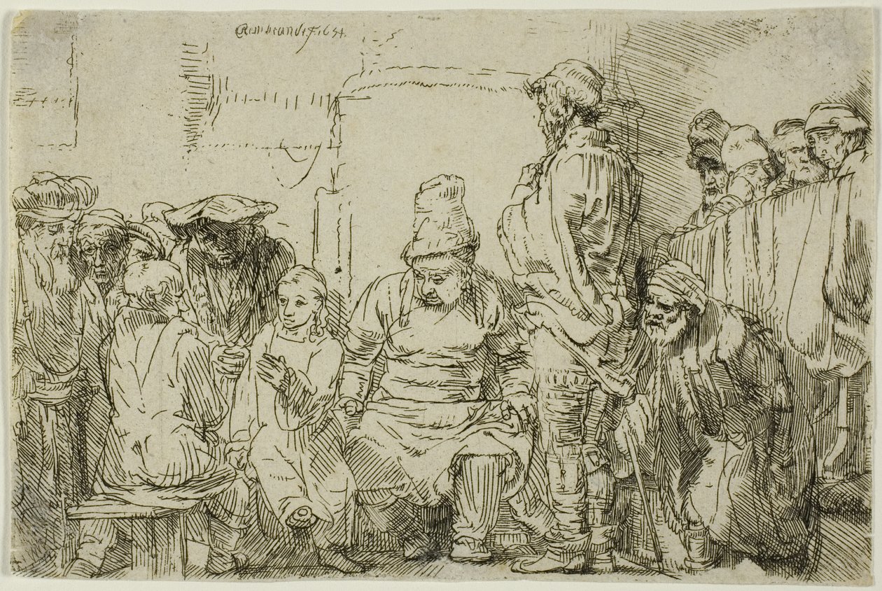 Kristus istuu kiistellen lääkäreiden kanssa tekijältä Rembrandt van Rijn