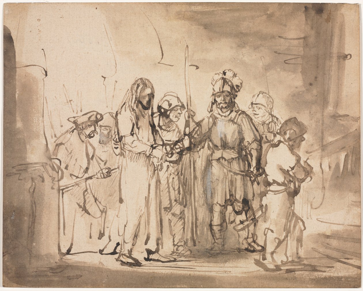 Kristus otettu Kaifaan eteen, n. 1641-1642. tekijältä Rembrandt van Rijn