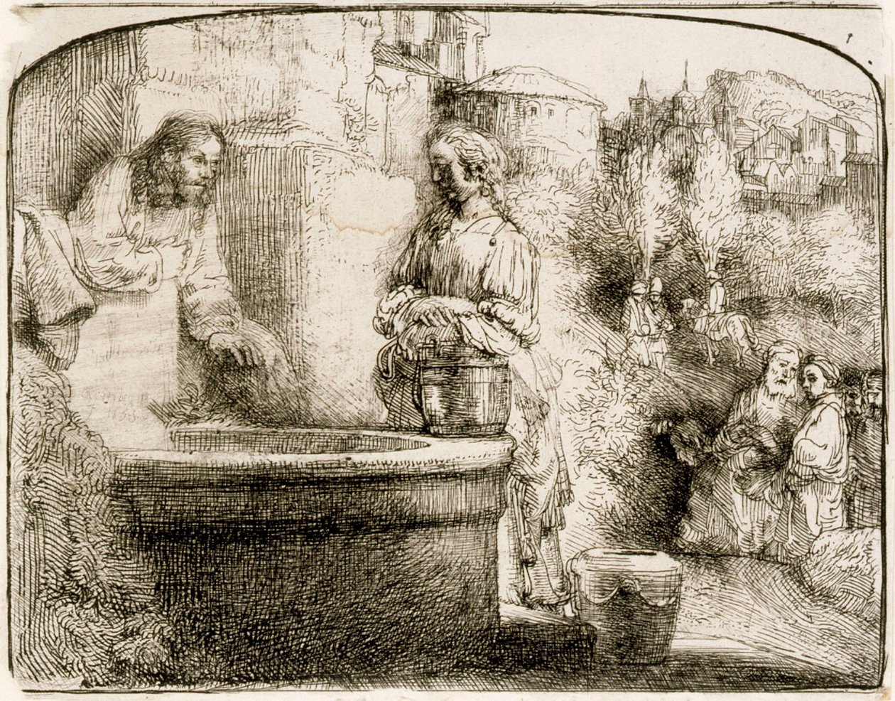 Kristus ja samarialainen nainen tekijältä Rembrandt van Rijn