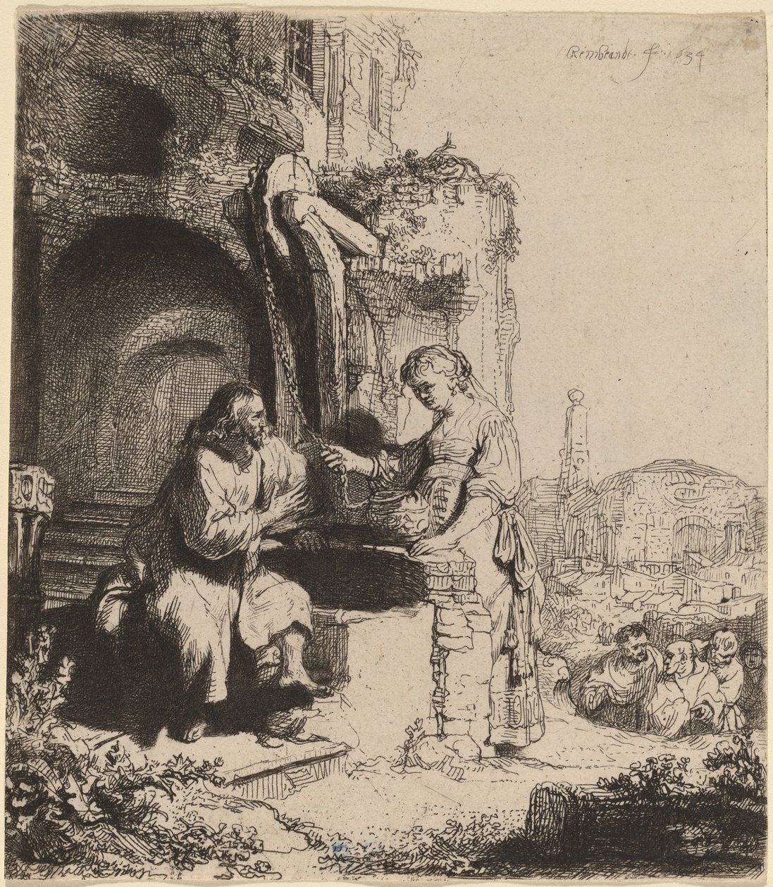 Kristus ja Samarian nainen raunioiden keskellä tekijältä Rembrandt van Rijn