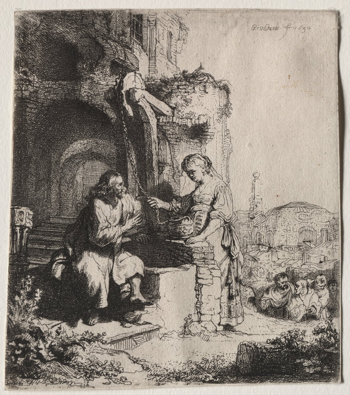 Kristus ja Samarian nainen raunioiden keskellä tekijältä Rembrandt van Rijn