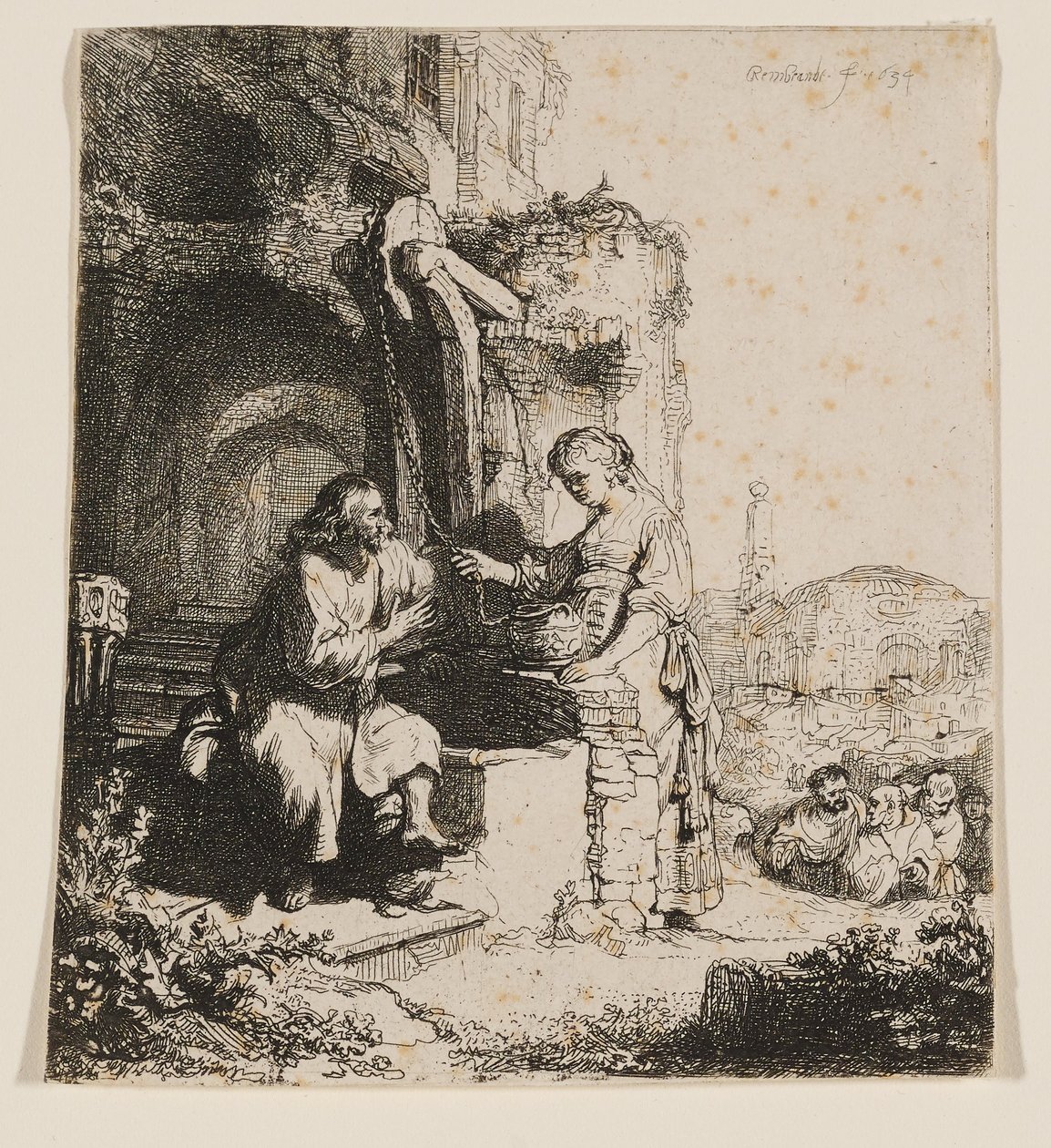 Kristus ja samarialainen nainen: raunioiden keskellä tekijältä Rembrandt van Rijn