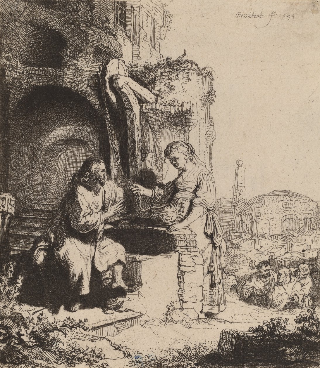 Kristus ja Samarian nainen raunioiden keskellä, 1634. tekijältä Rembrandt van Rijn