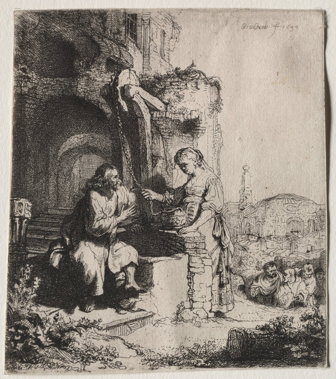 Kristus ja Samarian nainen raunioiden keskellä, 1634. tekijältä Rembrandt van Rijn