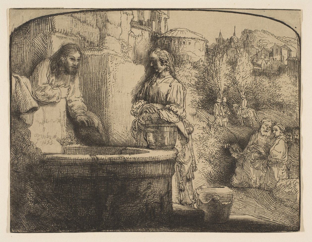 Kristus ja Samarialainen nainen: Kaareva vedos, 1658. tekijältä Rembrandt van Rijn