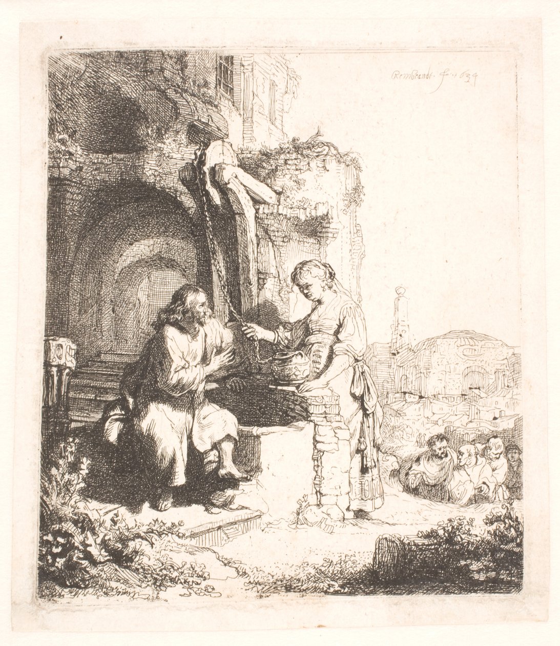 Kristus ja Samarialainen nainen: raunioiden keskellä tekijältä Rembrandt van Rijn
