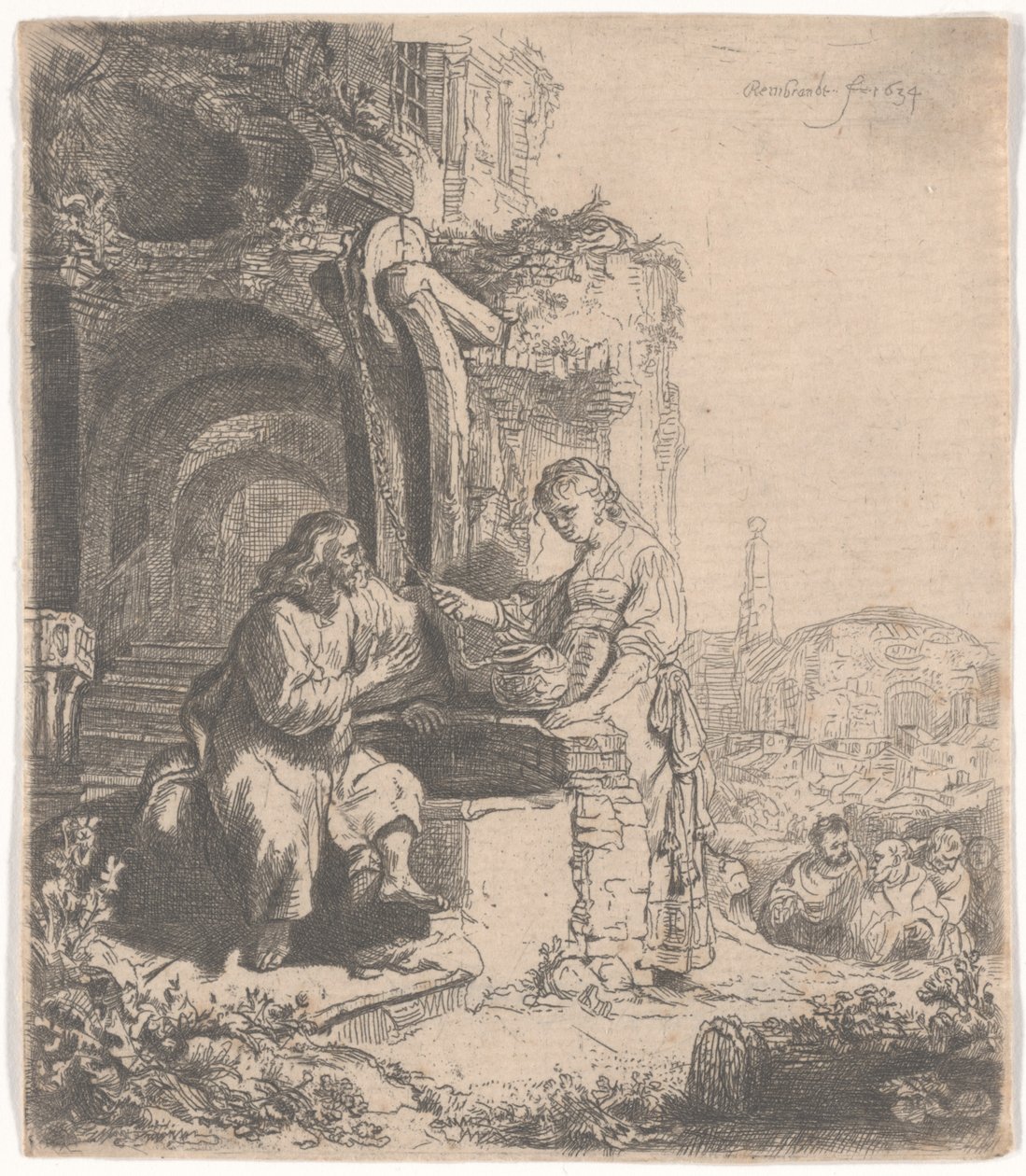 Kristus ja Samarian nainen raunioiden keskellä, 1634 tekijältä Rembrandt van Rijn