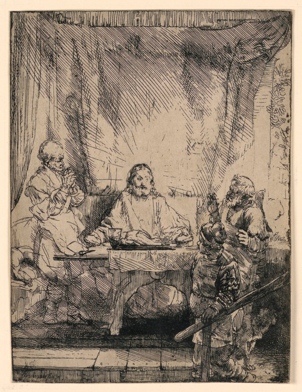 Kristus Emmauksessa: Isompi lautanen tekijältä Rembrandt van Rijn