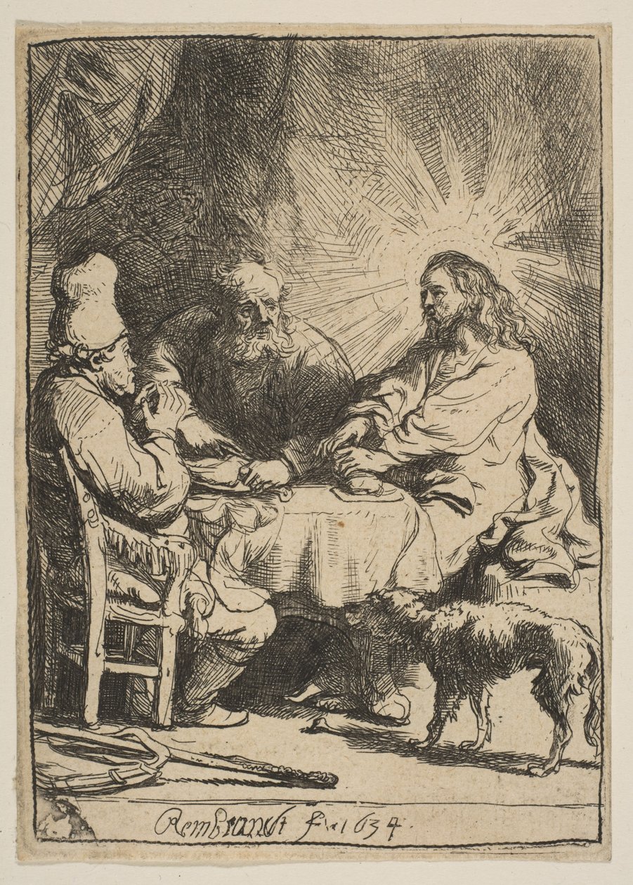Kristus Emmauksessa: Pienempi levy, 1634. tekijältä Rembrandt van Rijn