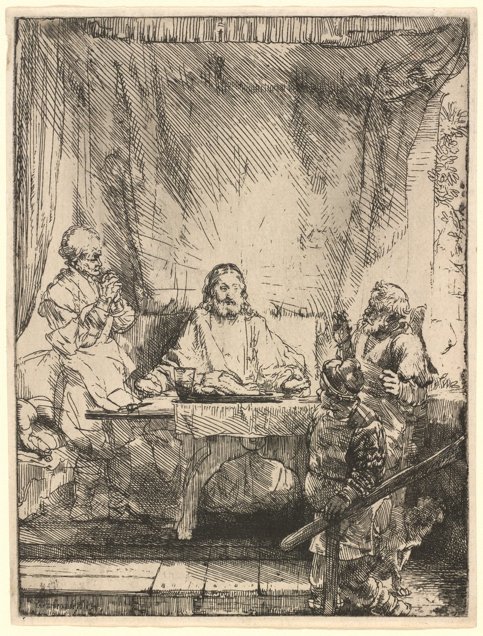 Kristus Emmauksessa: suurempi lautanen tekijältä Rembrandt van Rijn