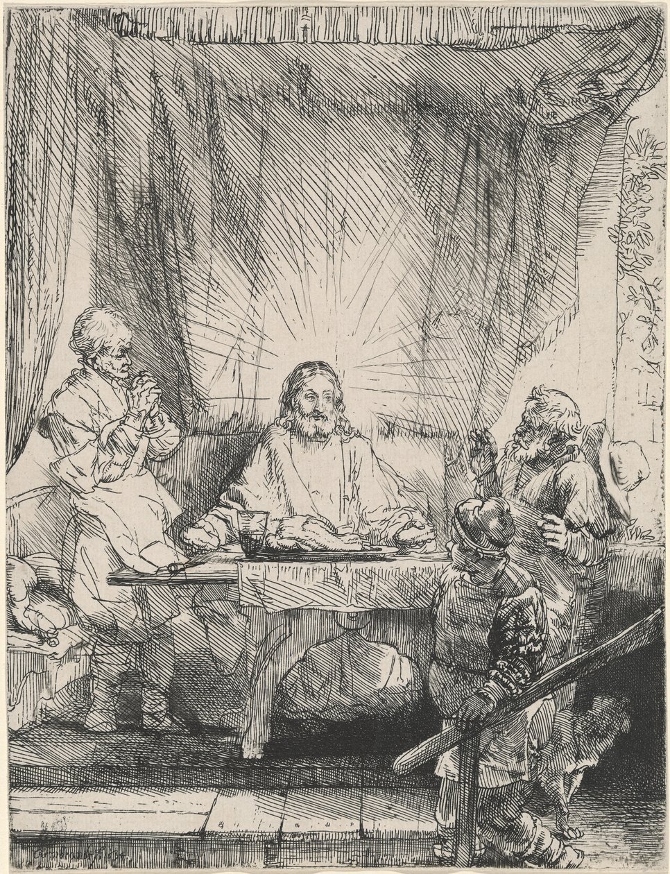 Kristus Emmauksessa: suurempi lautanen tekijältä Rembrandt van Rijn