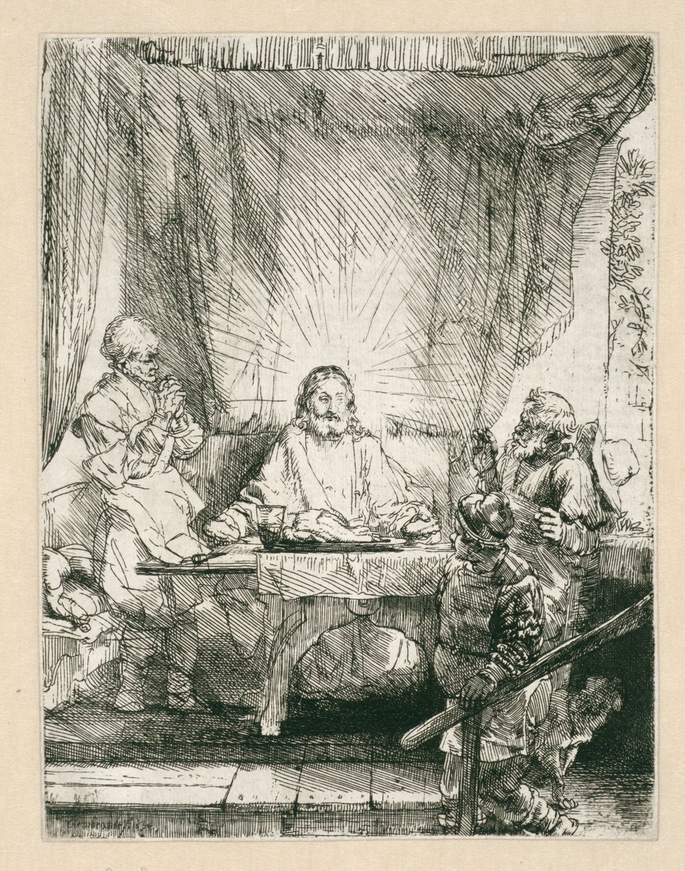 Kristus Emmauksessa: suurempi lautanen tekijältä Rembrandt van Rijn