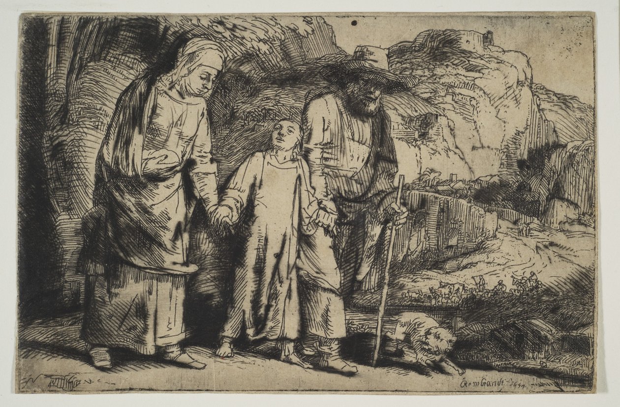 Kristus vanhempiensa välillä, palaamassa temppelistä, 1654. tekijältä Rembrandt van Rijn