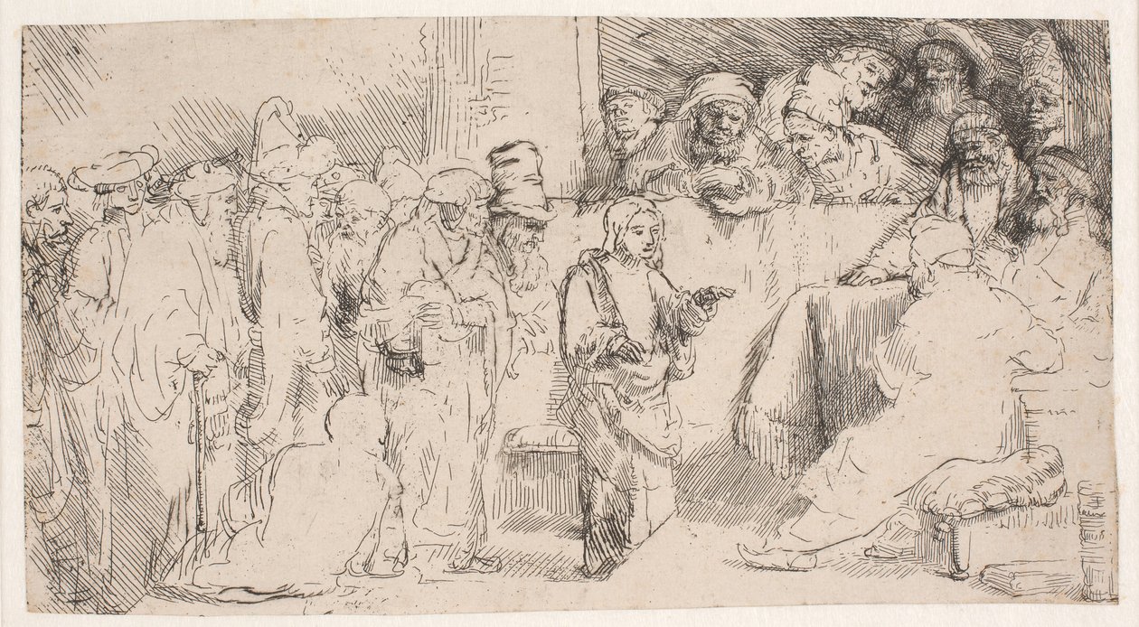 Kristus keskustelemassa oppineiden kanssa: luonnos tekijältä Rembrandt van Rijn