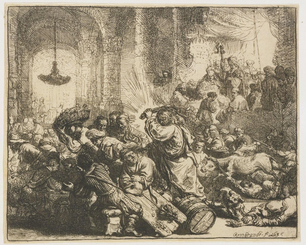 Kristus ajoi rahanvaihtajat pois temppelistä tekijältä Rembrandt van Rijn