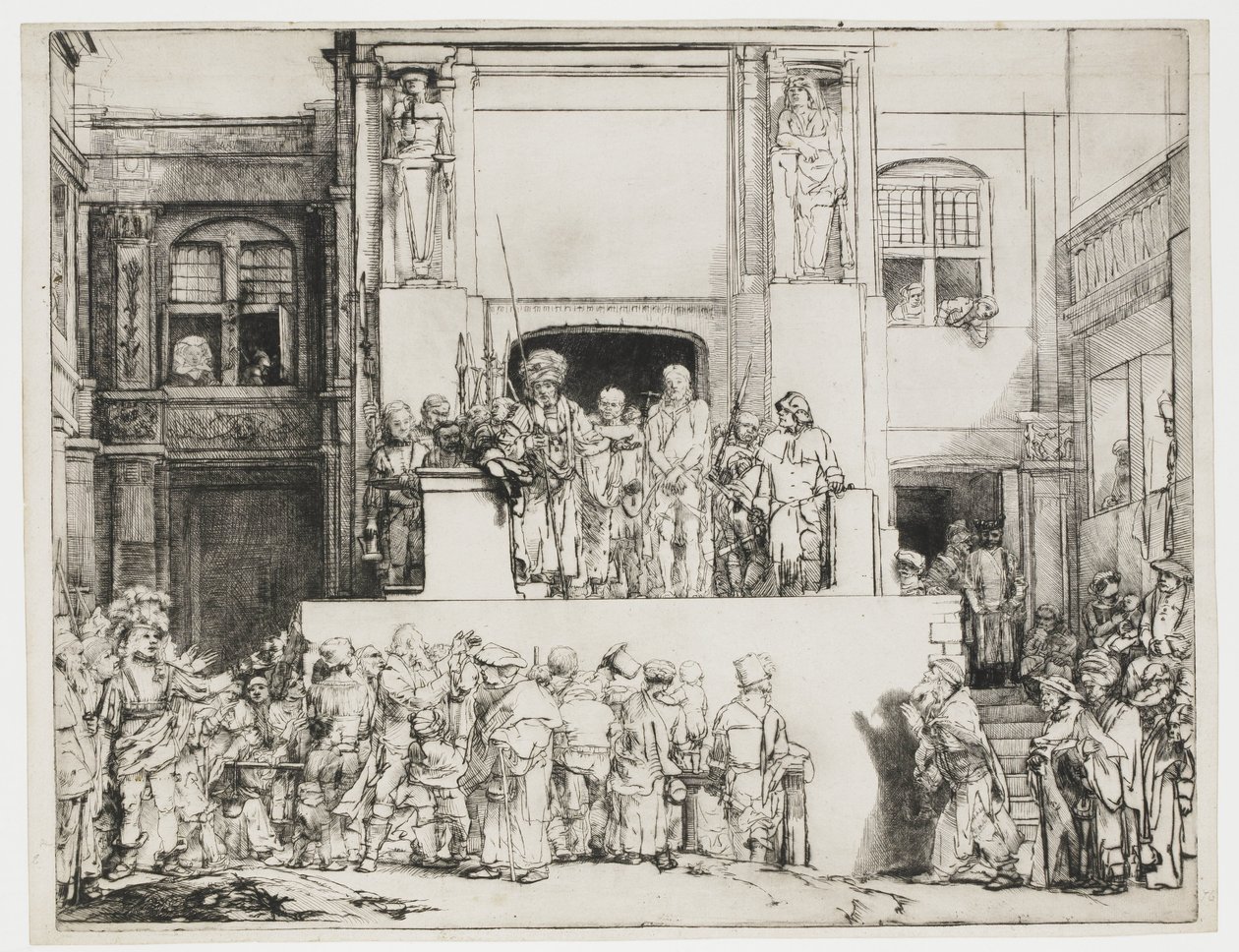 Kristus esiteltiin kansalle: pitkänomainen lautanen tekijältä Rembrandt van Rijn