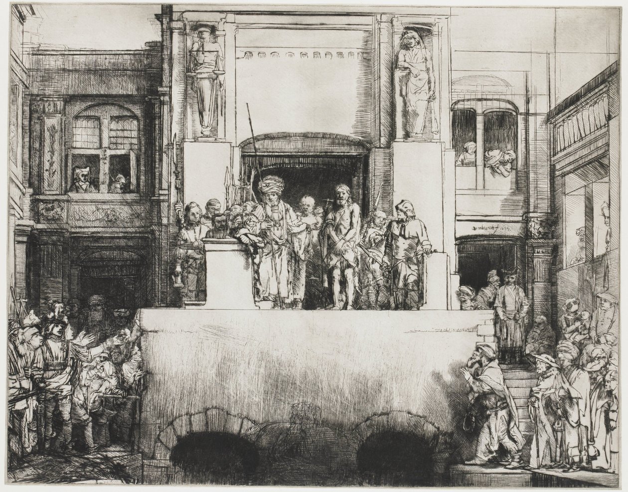 Kristus esiteltiin kansalle: pitkänomainen lautanen tekijältä Rembrandt van Rijn