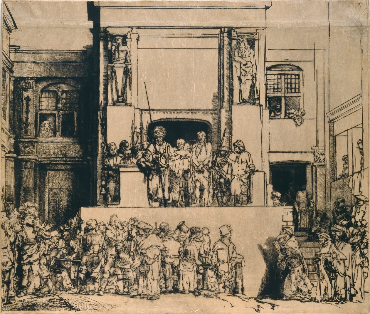 Kristus esitteli ihmisille: pitkänomainen levy, 1655 tekijältä Rembrandt van Rijn