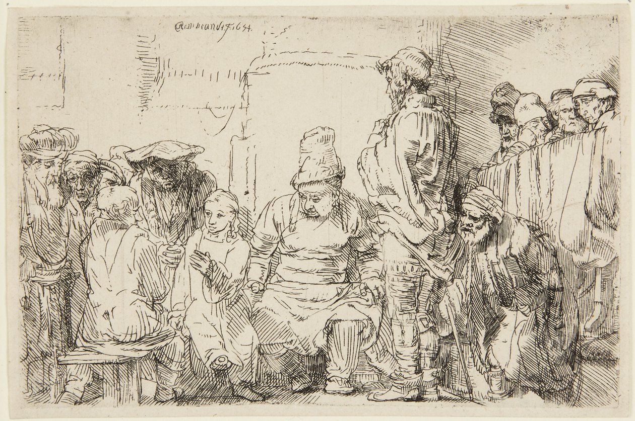 Kristus istuu ja keskustelee oppineiden kanssa tekijältä Rembrandt van Rijn