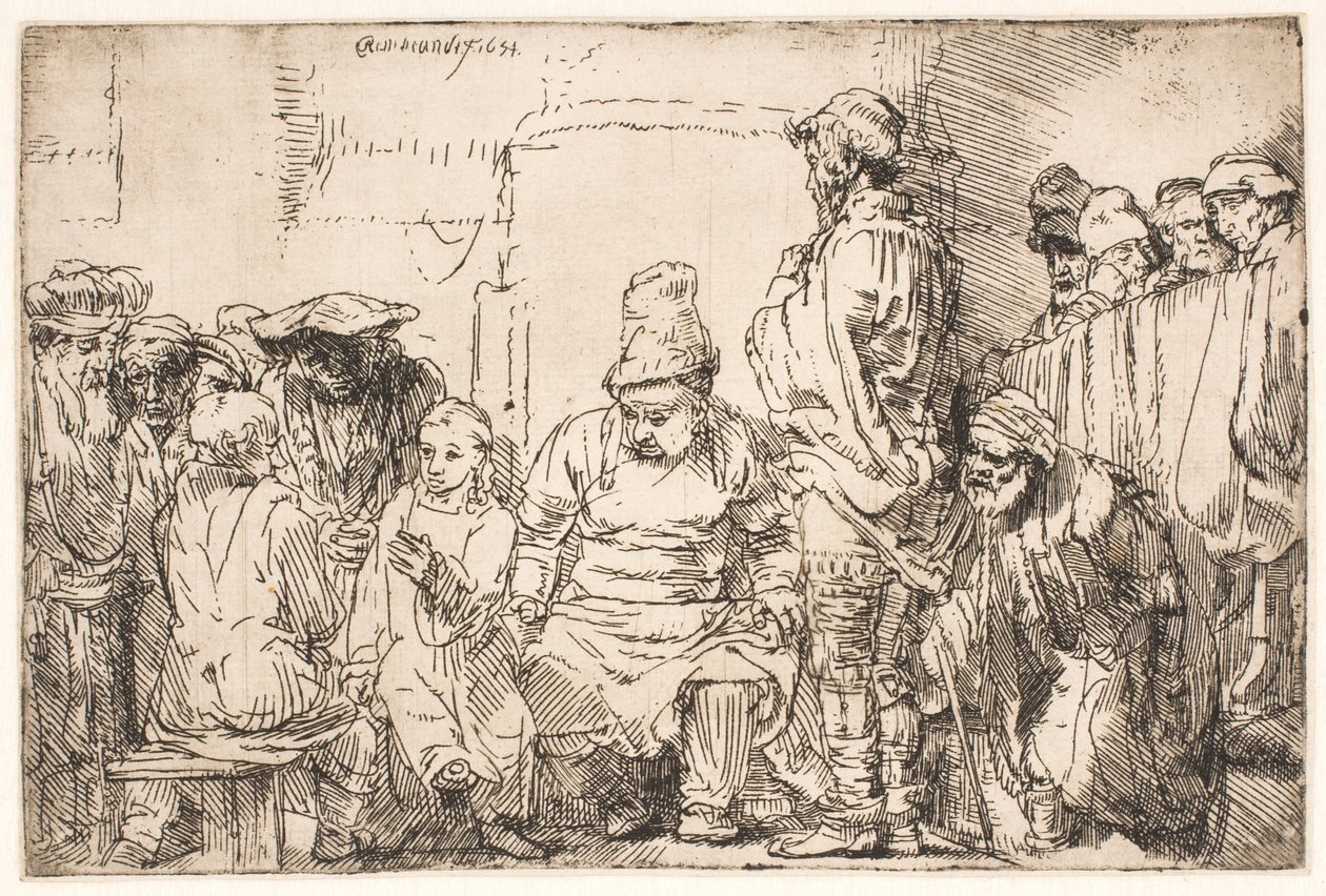 Kristus istuu ja keskustelee oppineiden kanssa tekijältä Rembrandt van Rijn