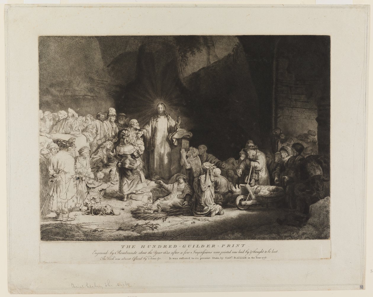 Kristus sairaiden ympäröimänä, ottaen vastaan pieniä lapsia tekijältä Rembrandt van Rijn
