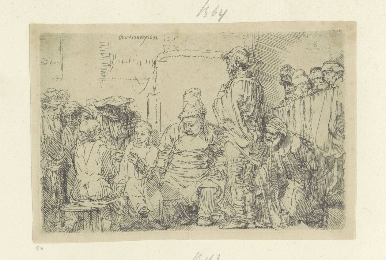 Christus en de schriftgeleerden Kokoelma kahdeksankymmentäviisi alkuperäistä vedosta (sarjan nimi) tekijältä Rembrandt van Rijn