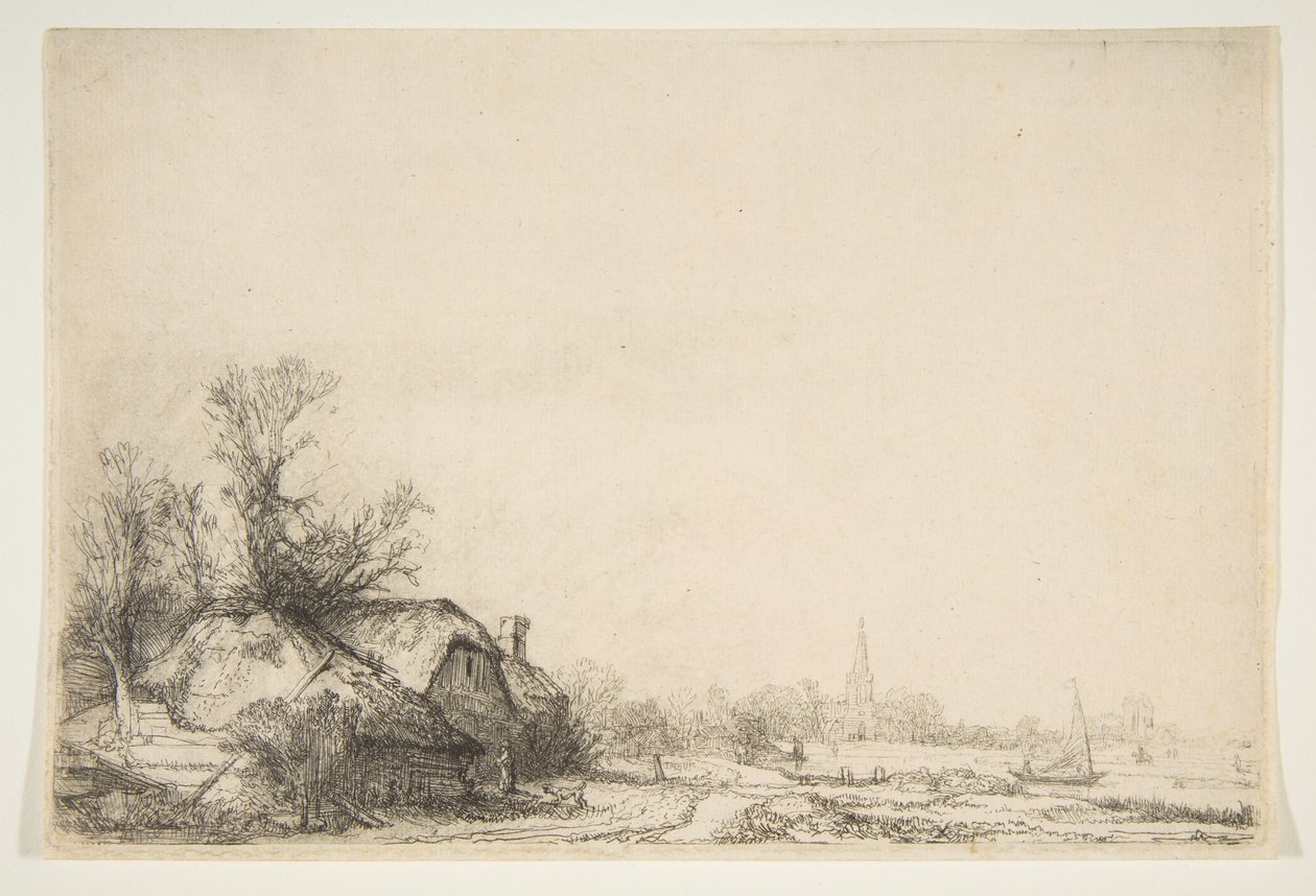 Mökki kanavan vieressä näköalalla Ouderkerkiin, n. 1641. tekijältä Rembrandt van Rijn
