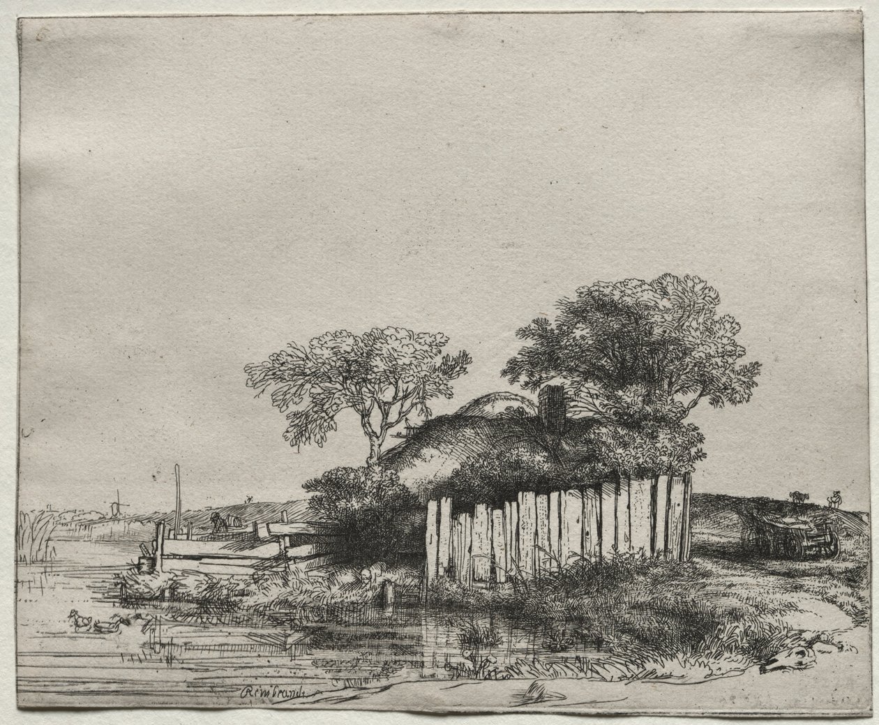 Mökki, jossa on valkoinen kaljaus, 1648. tekijältä Rembrandt van Rijn