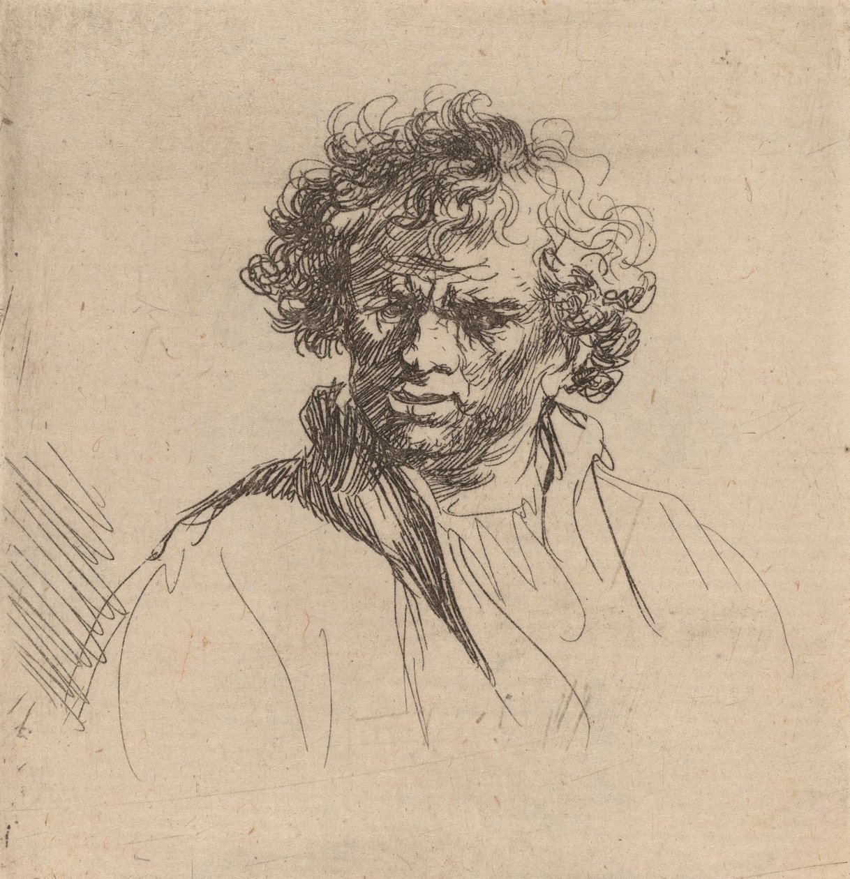 Kiharapäinen mies, jolla on kihara suu, n. 1635. tekijältä Rembrandt van Rijn
