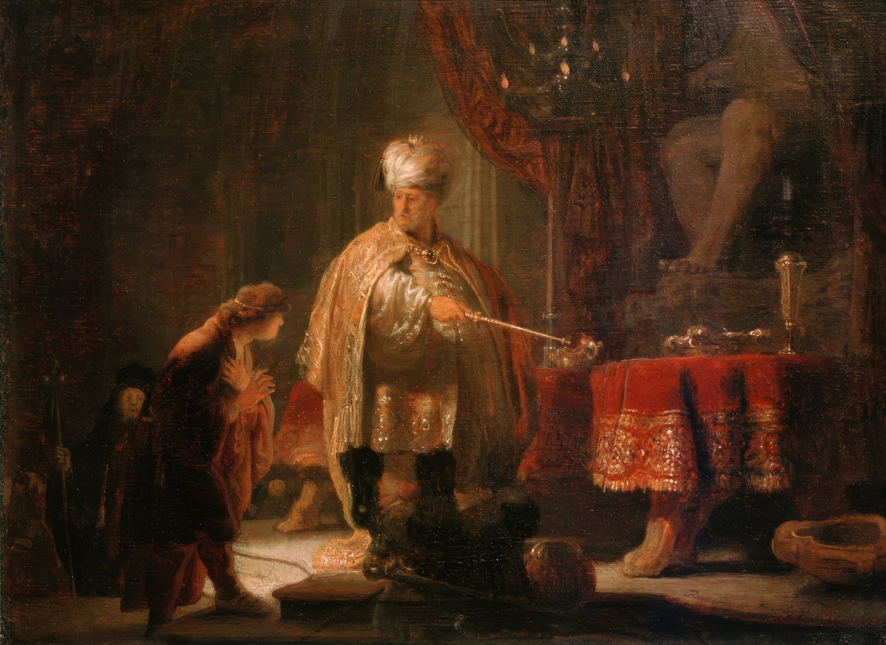 Daniel und Cyrus vor dem Götzenbild des Bel tekijältä Rembrandt van Rijn