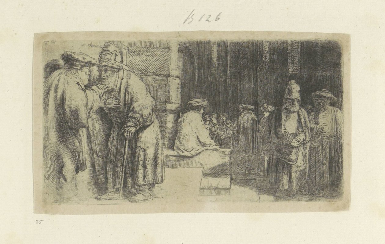 De Farizeeers in de Tempel Kokoelma kahdeksankymmentäviisi alkuperäistä vedosta (sarjan nimi) tekijältä Rembrandt van Rijn