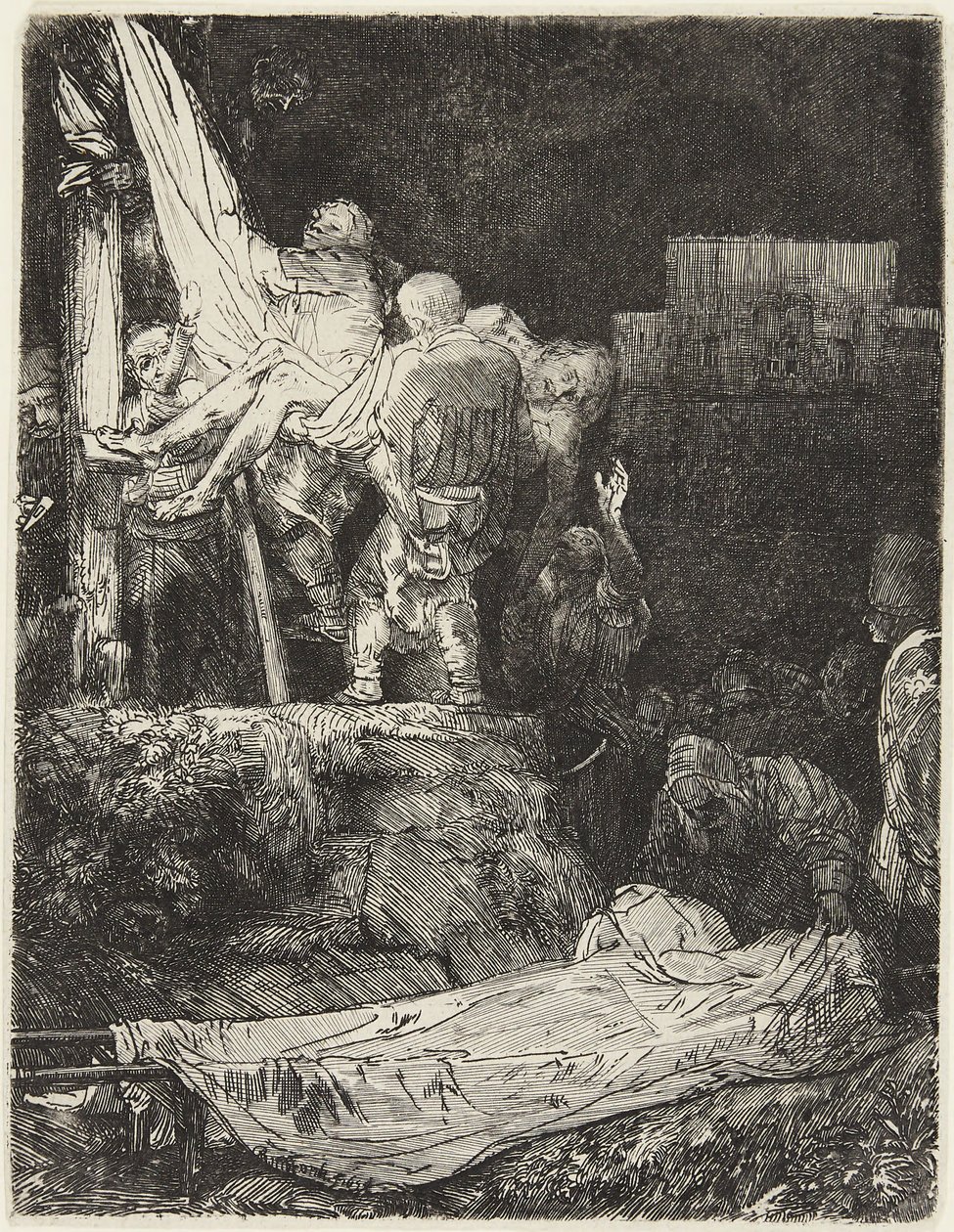 Ristin alaslasku soihtujen valossa tekijältä Rembrandt van Rijn