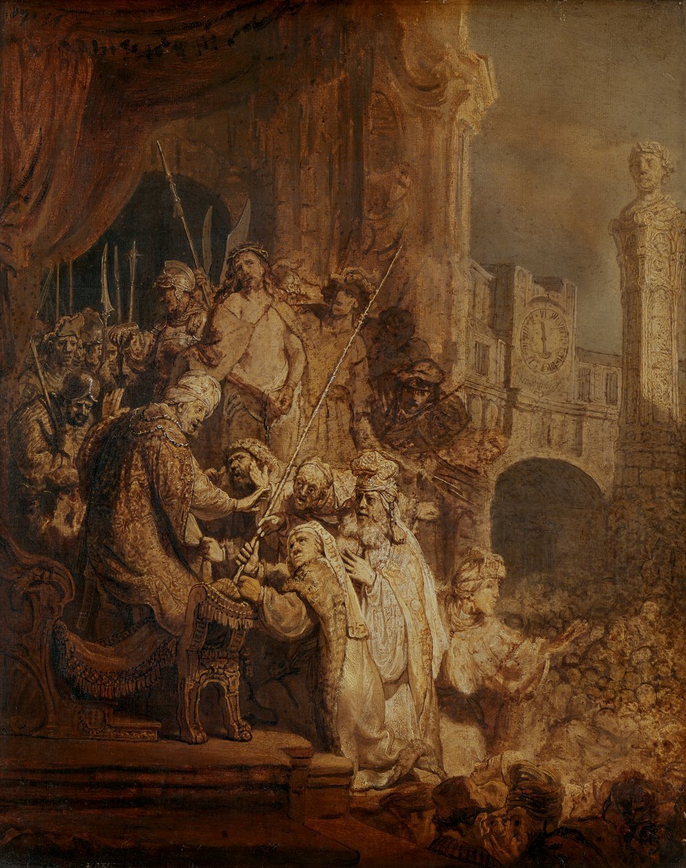 Ecce Homo, 1634 (oil on paper) tekijältä Rembrandt van Rijn