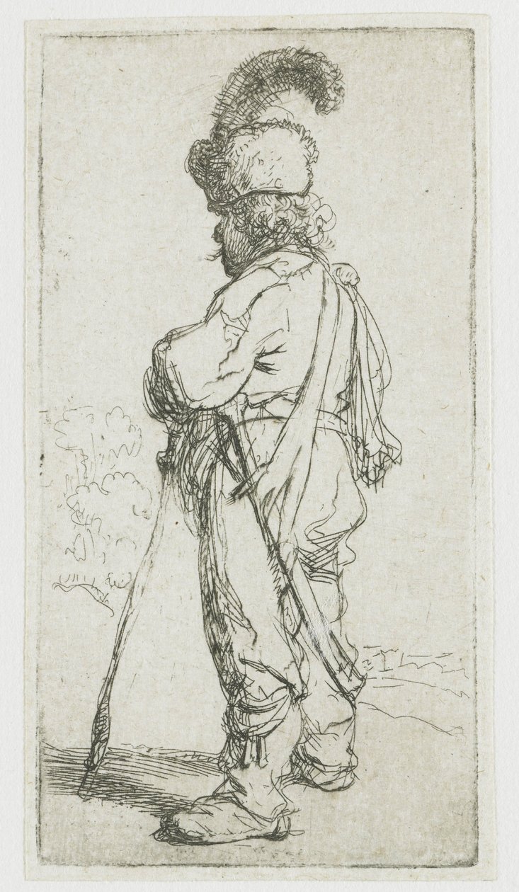 Puolalainen, jolla on keppi tekijältä Rembrandt van Rijn