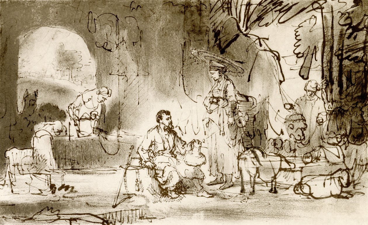 Elieser ja Rebekka kaivolla tekijältä Rembrandt van Rijn