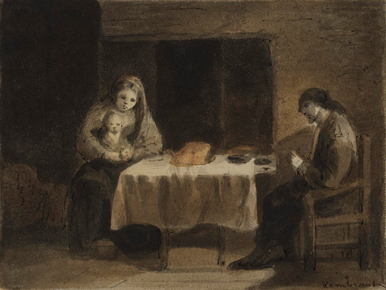 Perhe pöydän ääressä tekijältä Rembrandt van Rijn