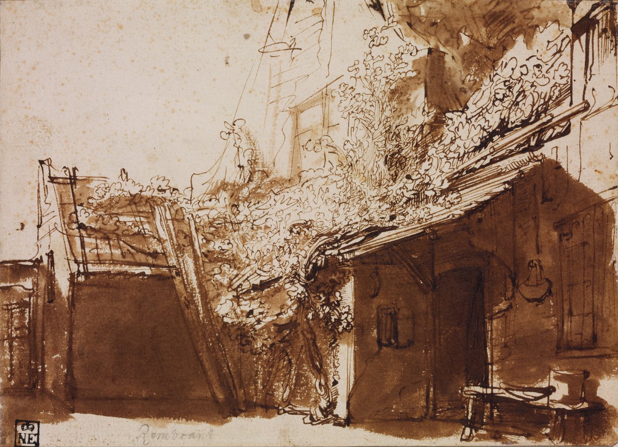 Maalaistalo valossa ja varjossa tekijältä Rembrandt van Rijn