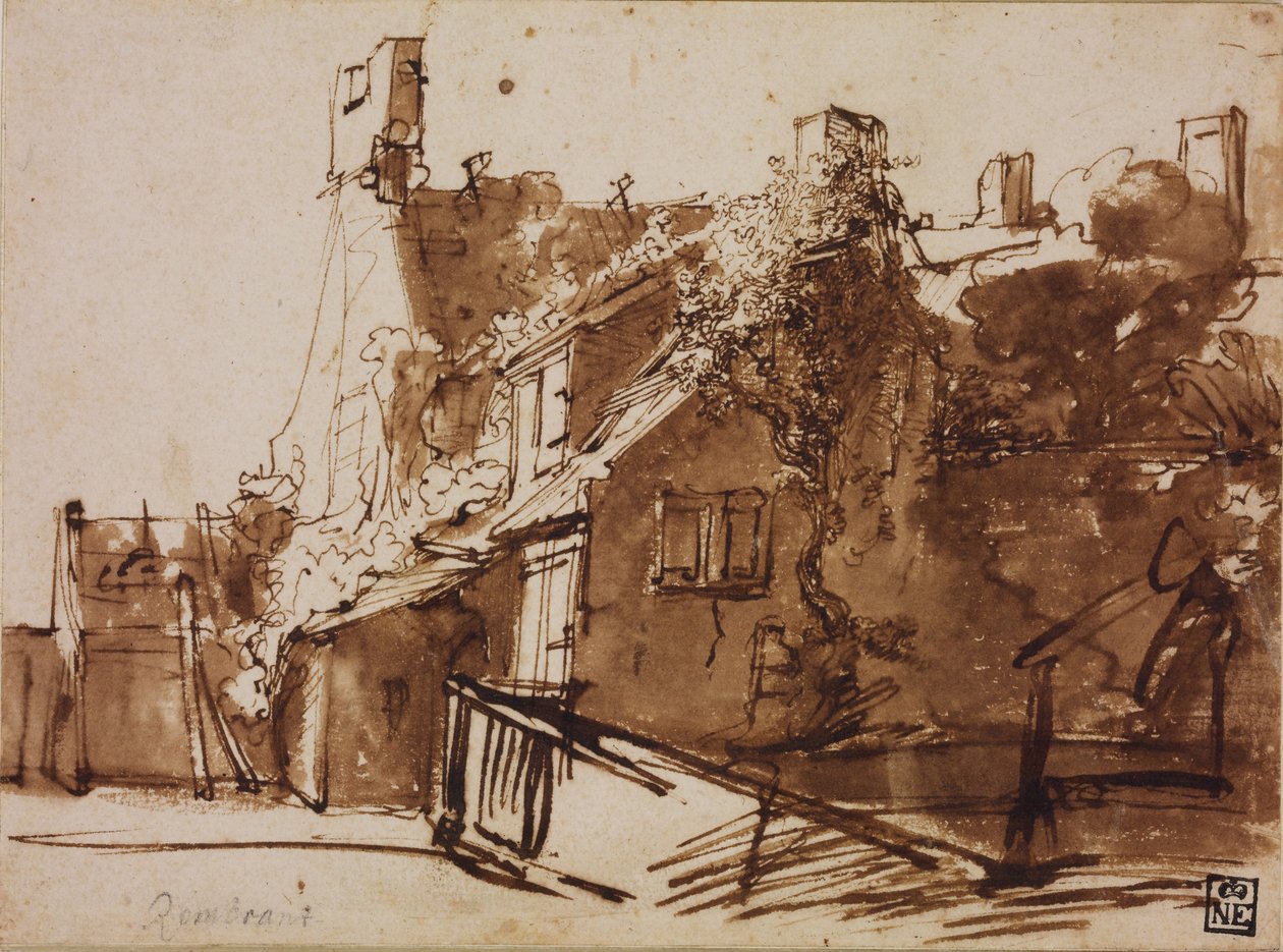 Maalaistalo auringonvalossa tekijältä Rembrandt van Rijn