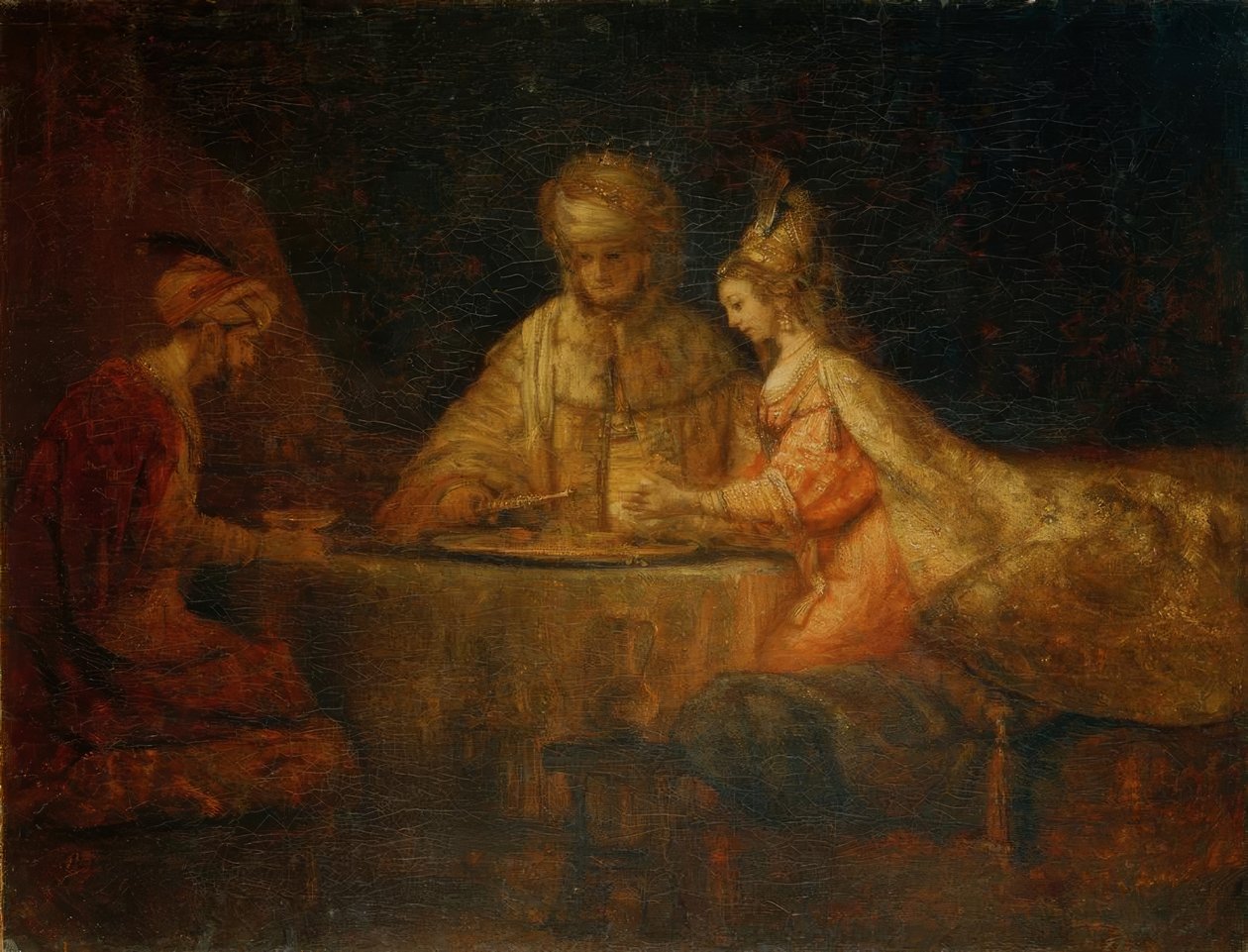 Gastmahl Esthers mit Ahasver und Haman tekijältä Rembrandt van Rijn