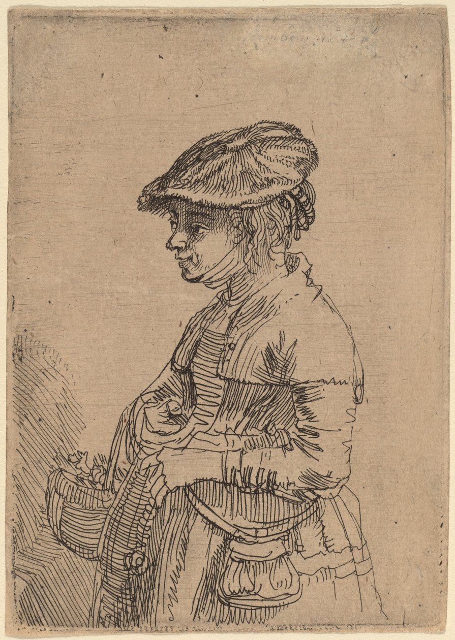 Tyttö korin kanssa tekijältä Rembrandt van Rijn