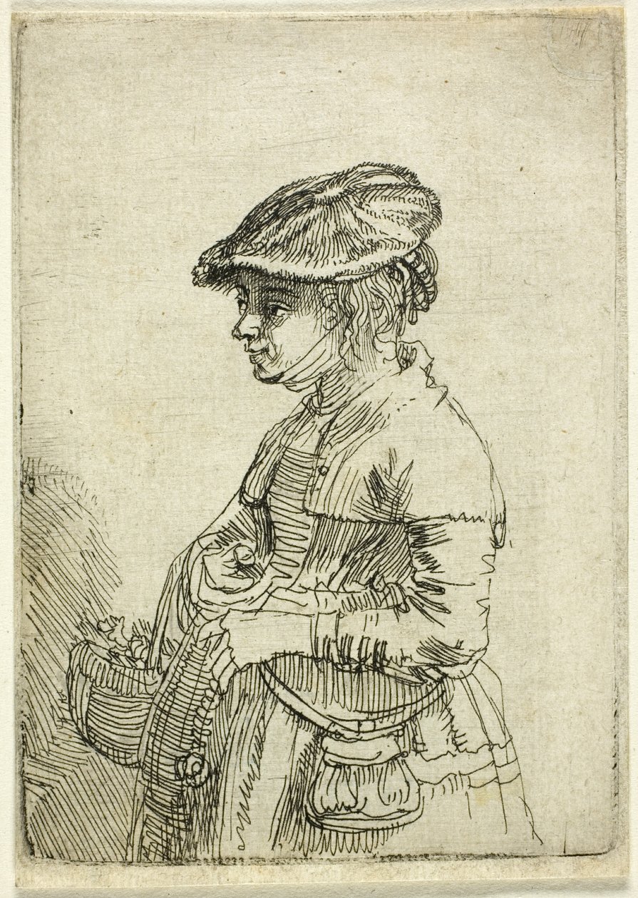 Tyttö korin kanssa tekijältä Rembrandt van Rijn