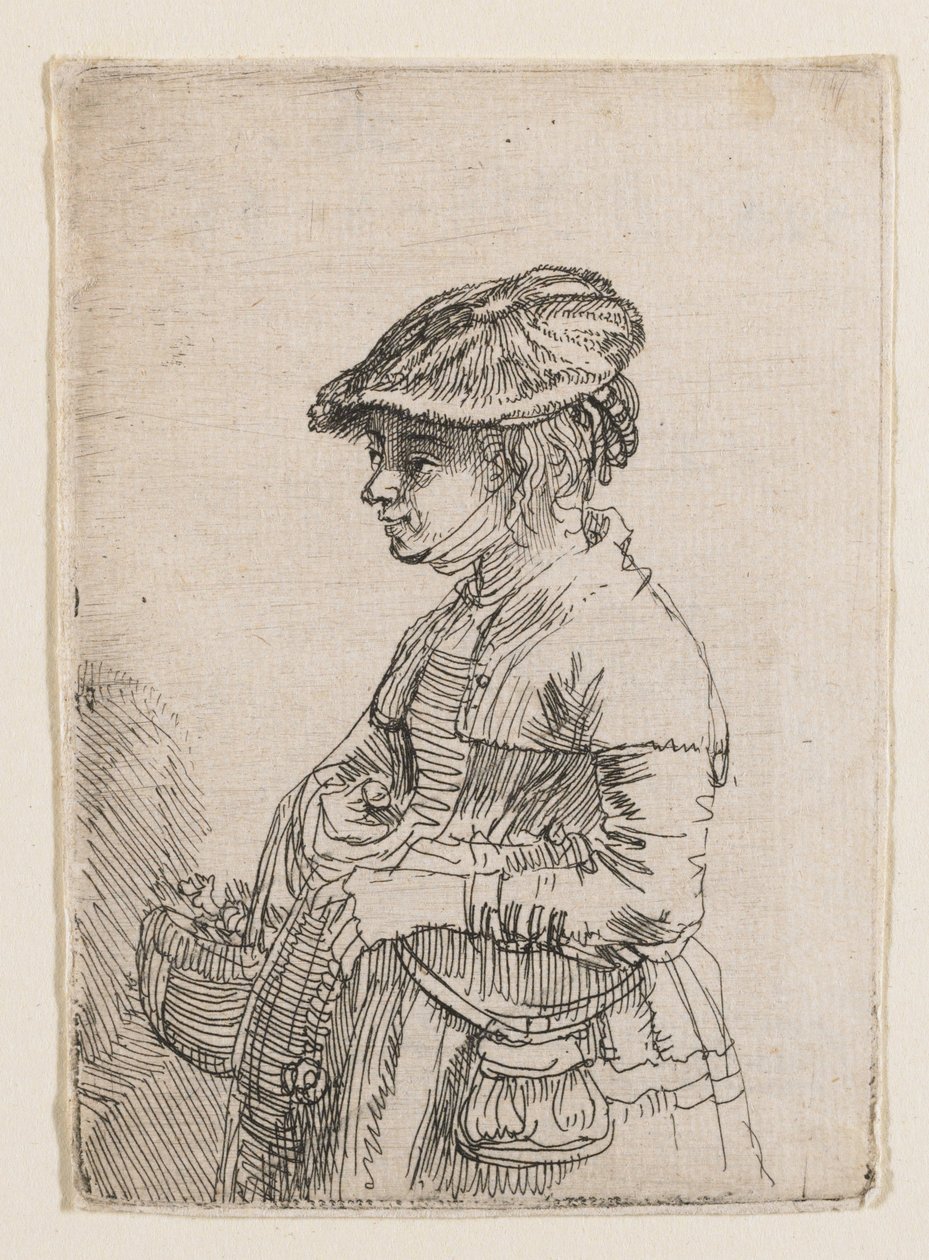 Tyttö korin kanssa tekijältä Rembrandt van Rijn