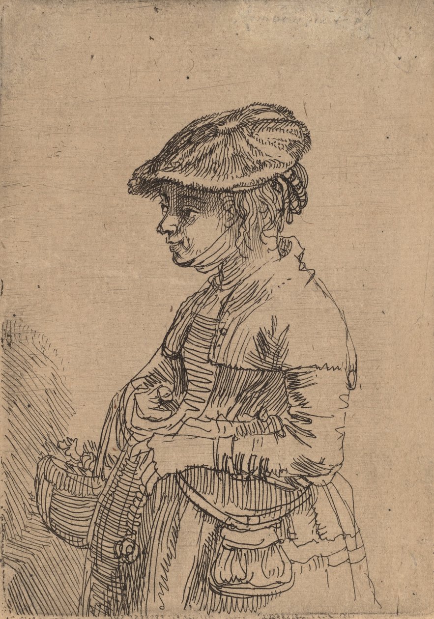 Tyttö korin kanssa, c. 1642. tekijältä Rembrandt van Rijn