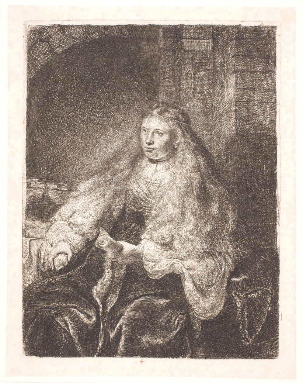 Tyttö, jonka hiukset putoavat harteilleen ("suuri juutalainen morsian") tekijältä Rembrandt van Rijn