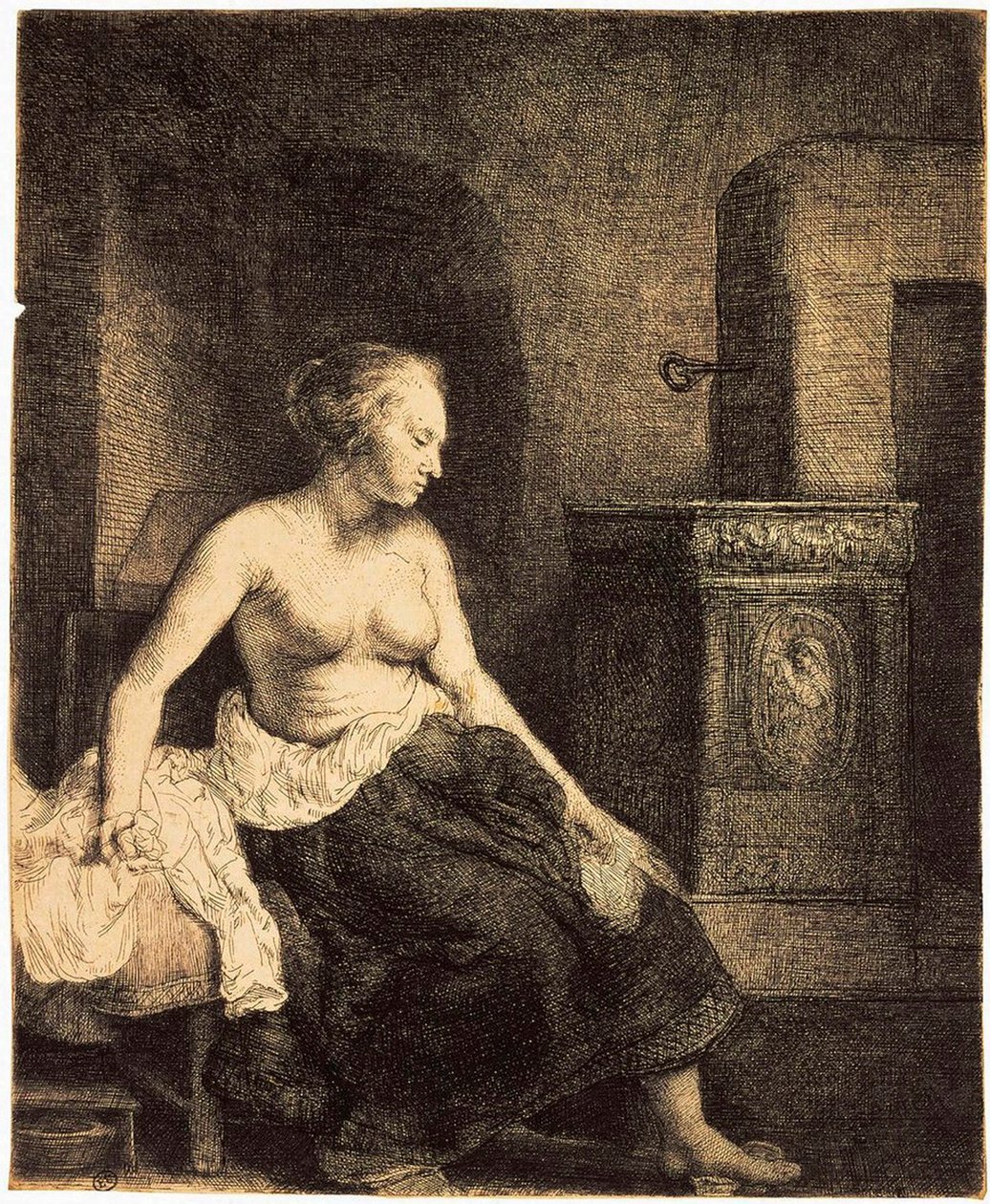 Puolialaston nainen lieden ääressä, 1658. tekijältä Rembrandt van Rijn