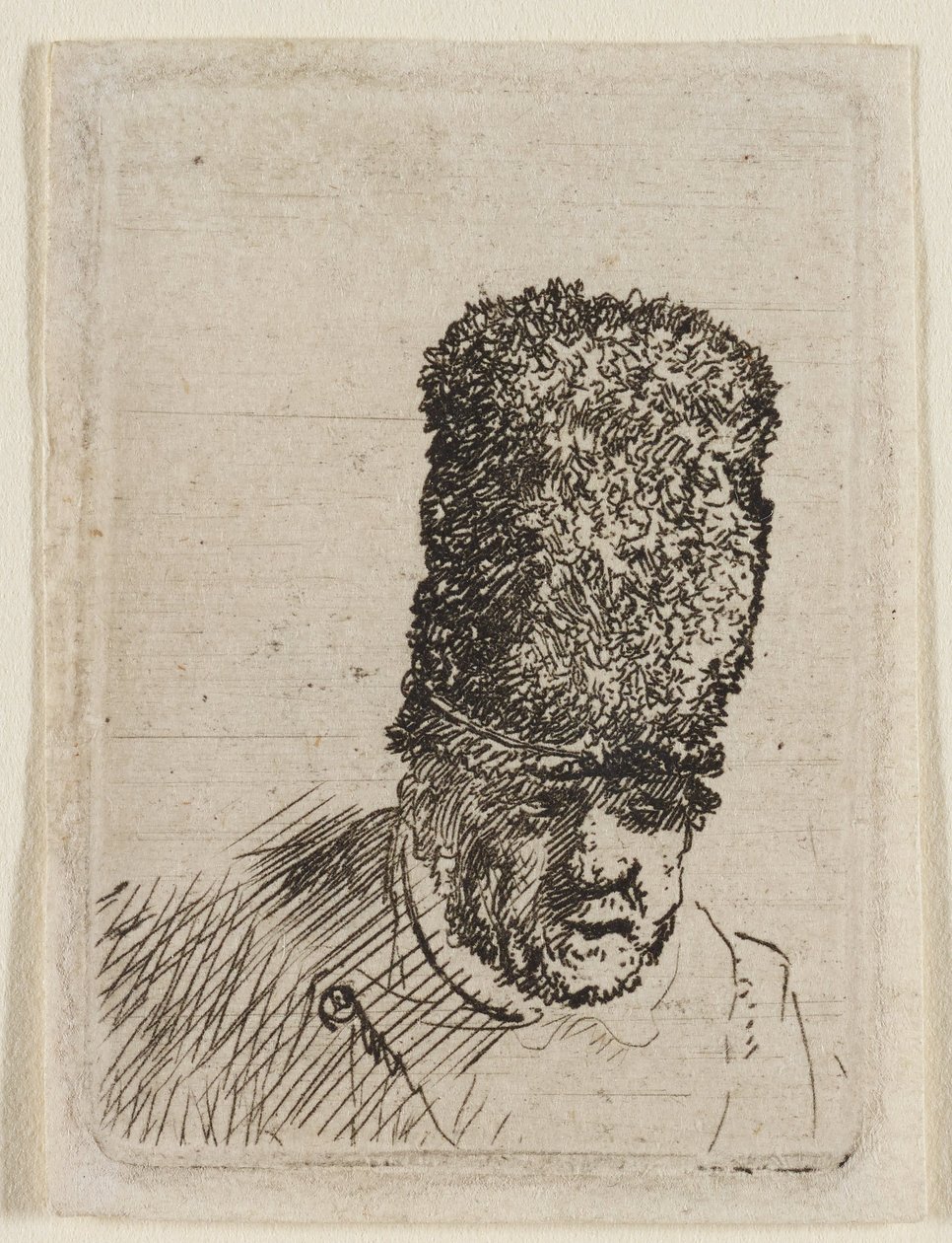 Vanhan miehen pää, jolla on korkea turkislakki: rintakuva tekijältä Rembrandt van Rijn
